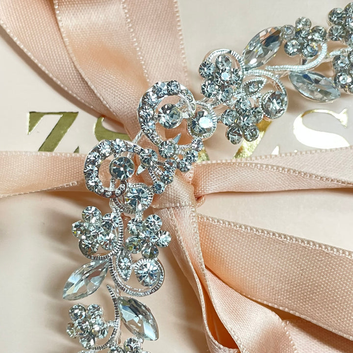 Condensed floral silver flexible headpiece