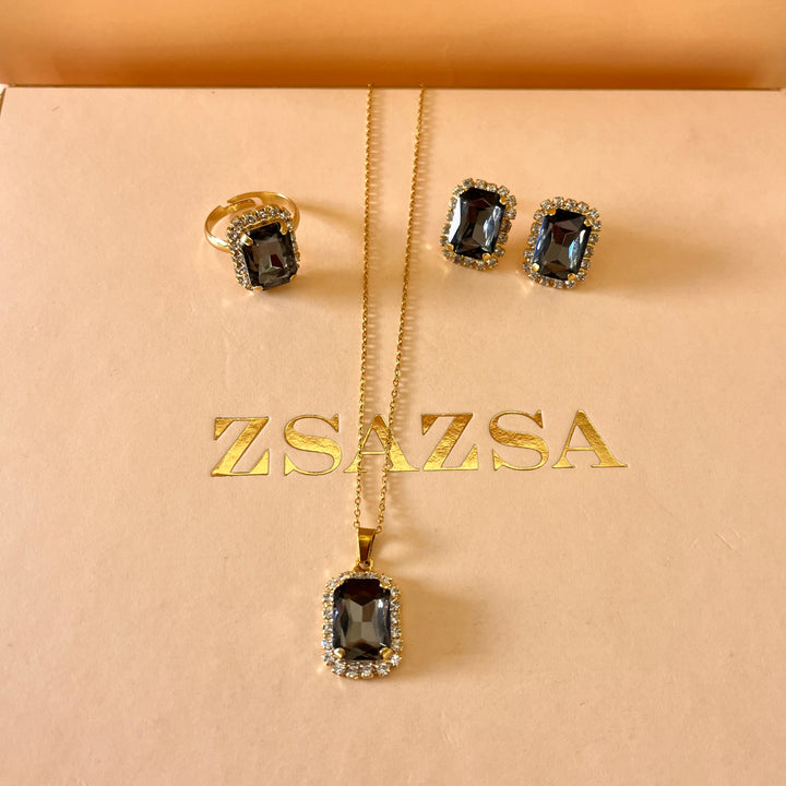 Grey rectangular Preciosa crystals set