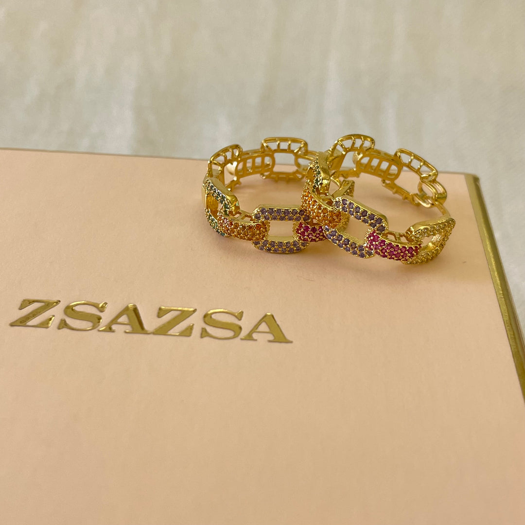 Multicolour zircone gold plated hoops