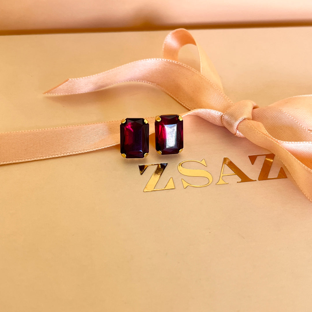 Magenta rectangular Swarovski crystals set