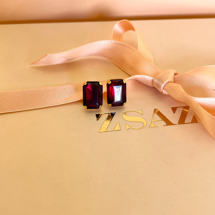 Magenta rectangular Swarovski crystals set