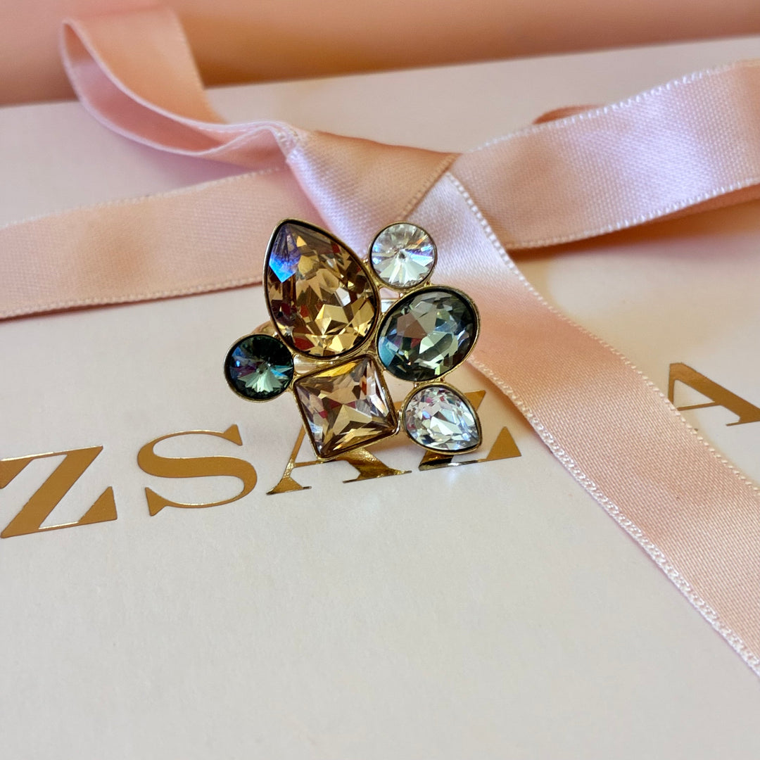 Multistone bronze gold plated ring