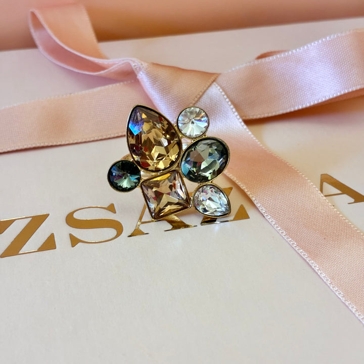 Multistone bronze gold plated ring