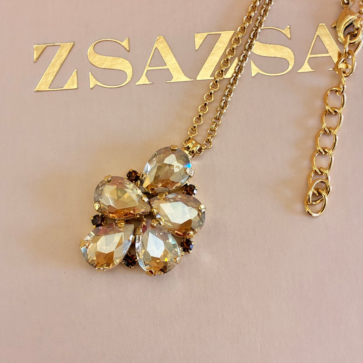 Champagne and brown Preciosa crystals pendant and ring