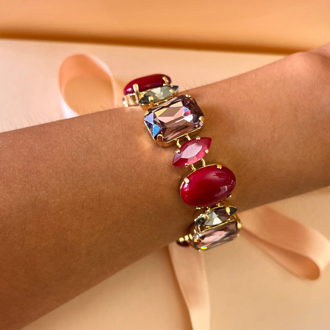Shades of dark red Swarovski crystals earrings and bracelet