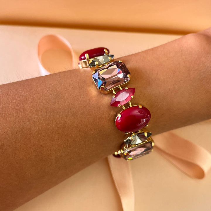 Shades of dark red Swarovski crystals earrings and bracelet