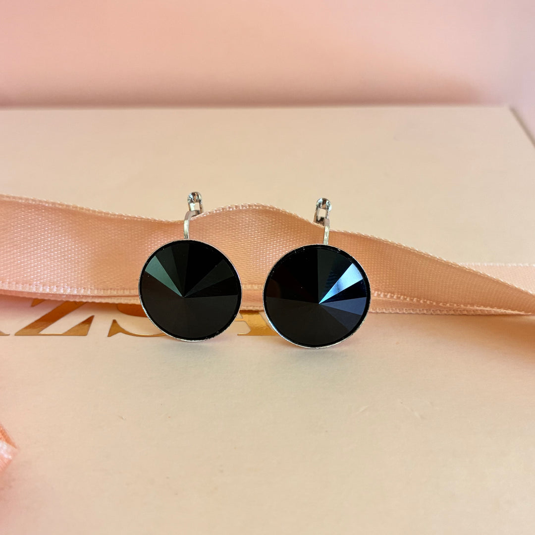 Black round Swarovski crystal hooks