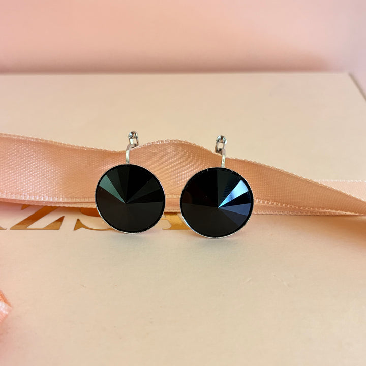 Black round Swarovski crystal hooks