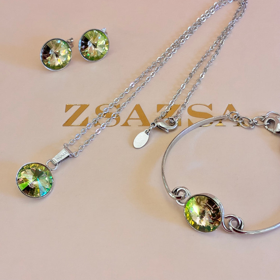 Green Swarovski crystals silver set