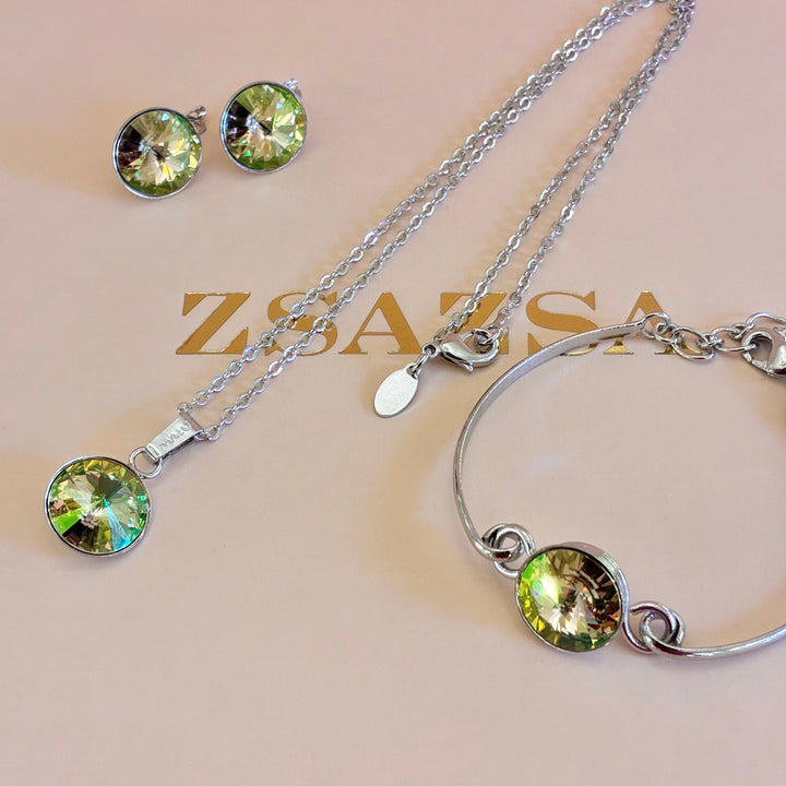 Green Swarovski crystals silver set