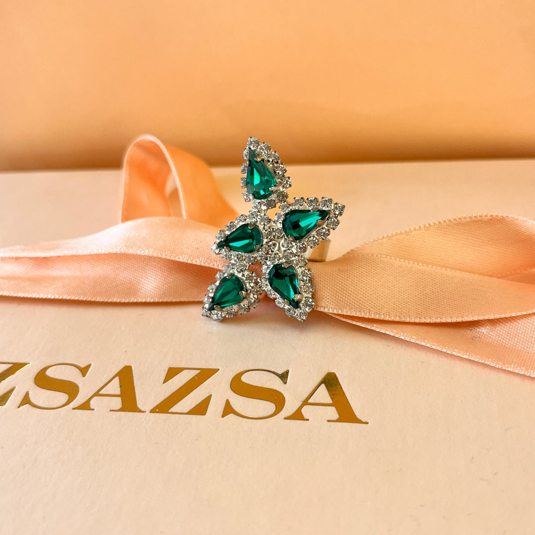 Dark green teardrop preciosa crystal set