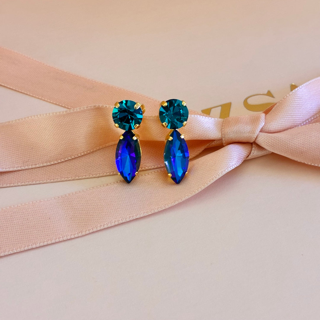 Round & Marquise Royal Blue Swarovski Crystals Earrings