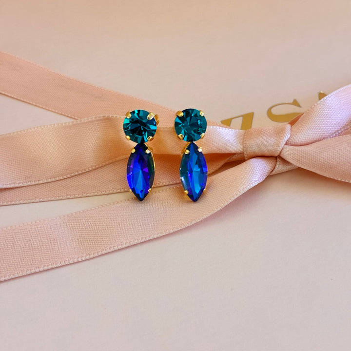 Round & Marquise Royal Blue Swarovski Crystals Earrings