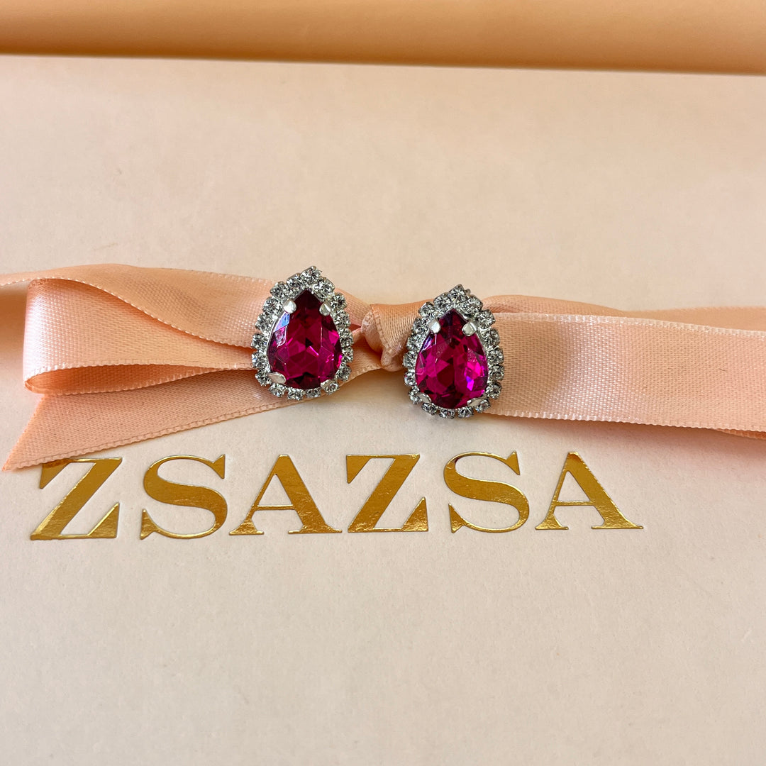 Fuchsia Teardrop Preciosa crystals set