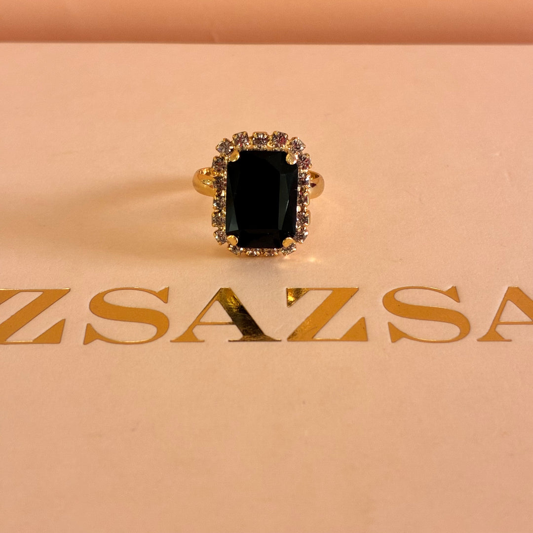 Rectangular Black Preciosa Crystals gold plated pendant set