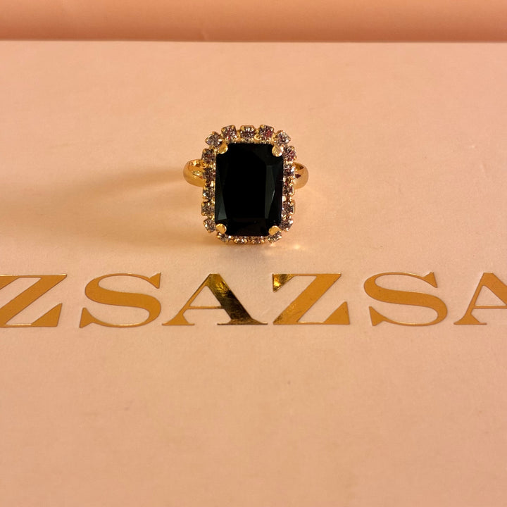 Rectangular Black Preciosa Crystals gold plated pendant set