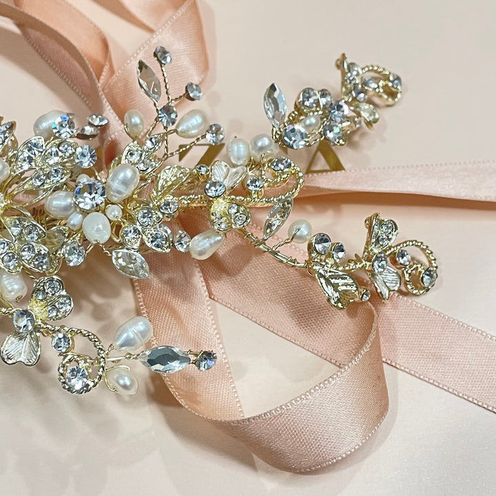 Fresh water pearl gold and pearl hair clip