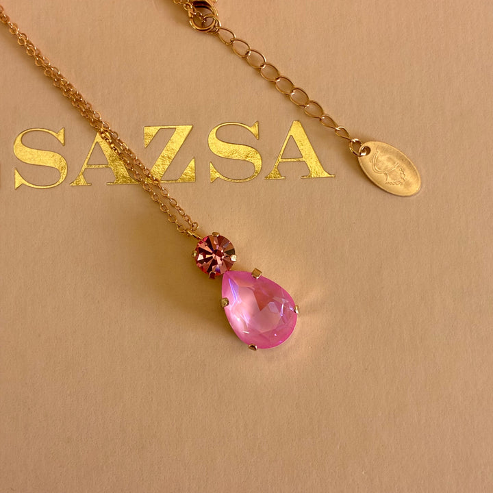 Handmade teardrop Pink Swarovski crystals rose gold set