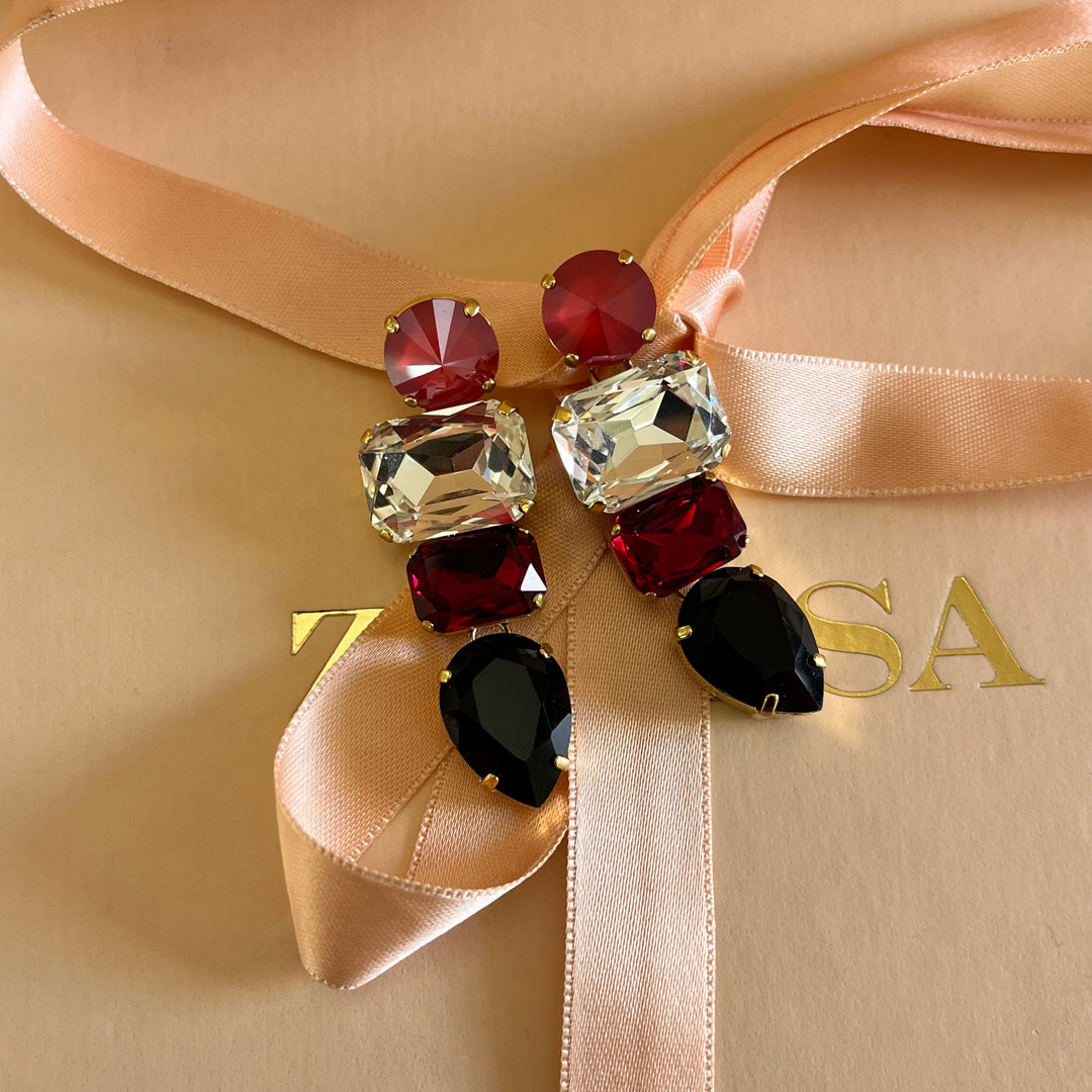 Shade of red and black Swarovski crystals earrings