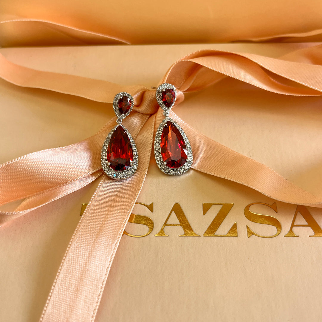 Red teardrop zircone earrings