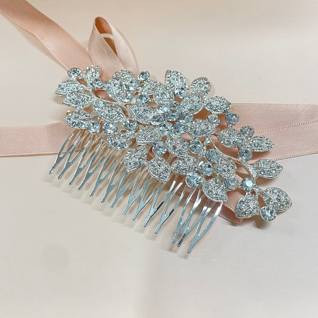 Bubble Stone Embellished Leaf Cluster Hair Comb in gold or silver