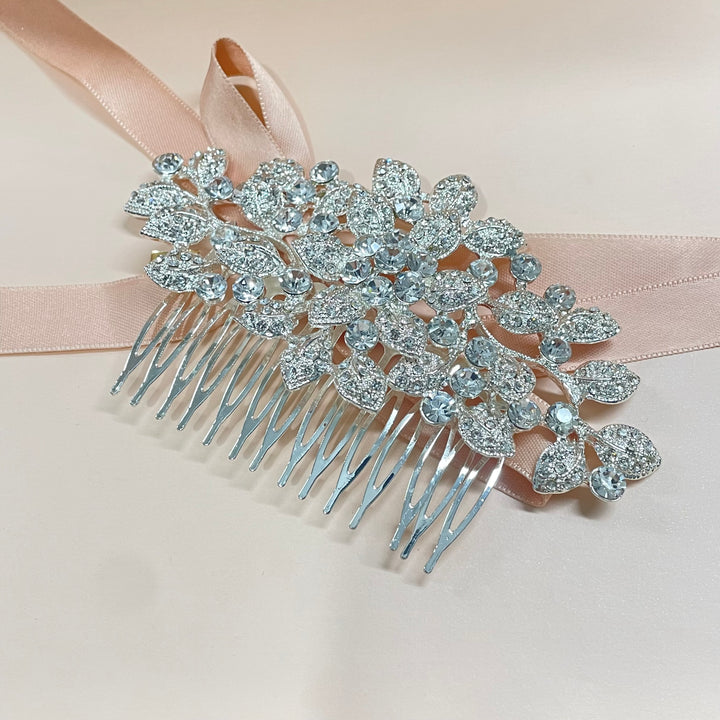 Bubble Stone Embellished Leaf Cluster Hair Comb in gold or silver