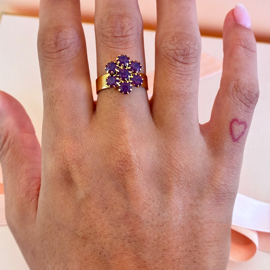 Flower purple preciosa crystals gold plated set