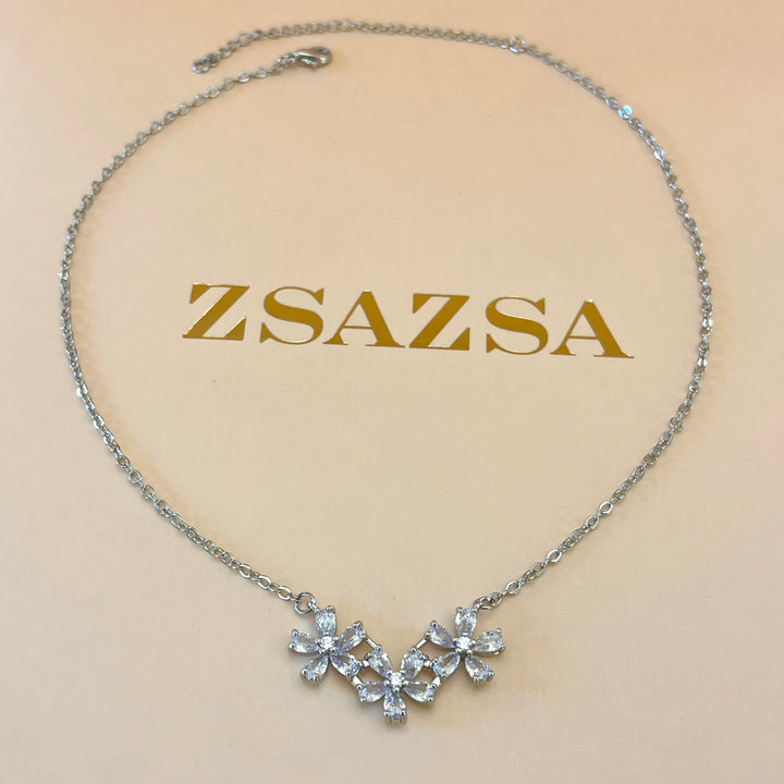 Silver zircone flower set