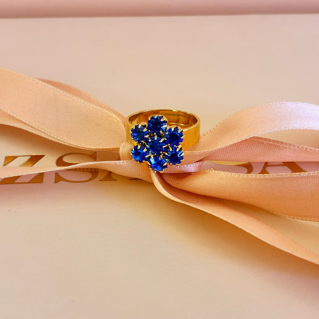 Royal blue Preciosa crystals gold plated flower set