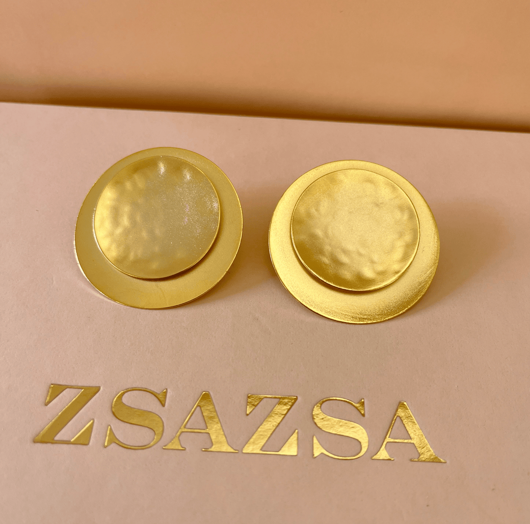 Gold round handmade studs