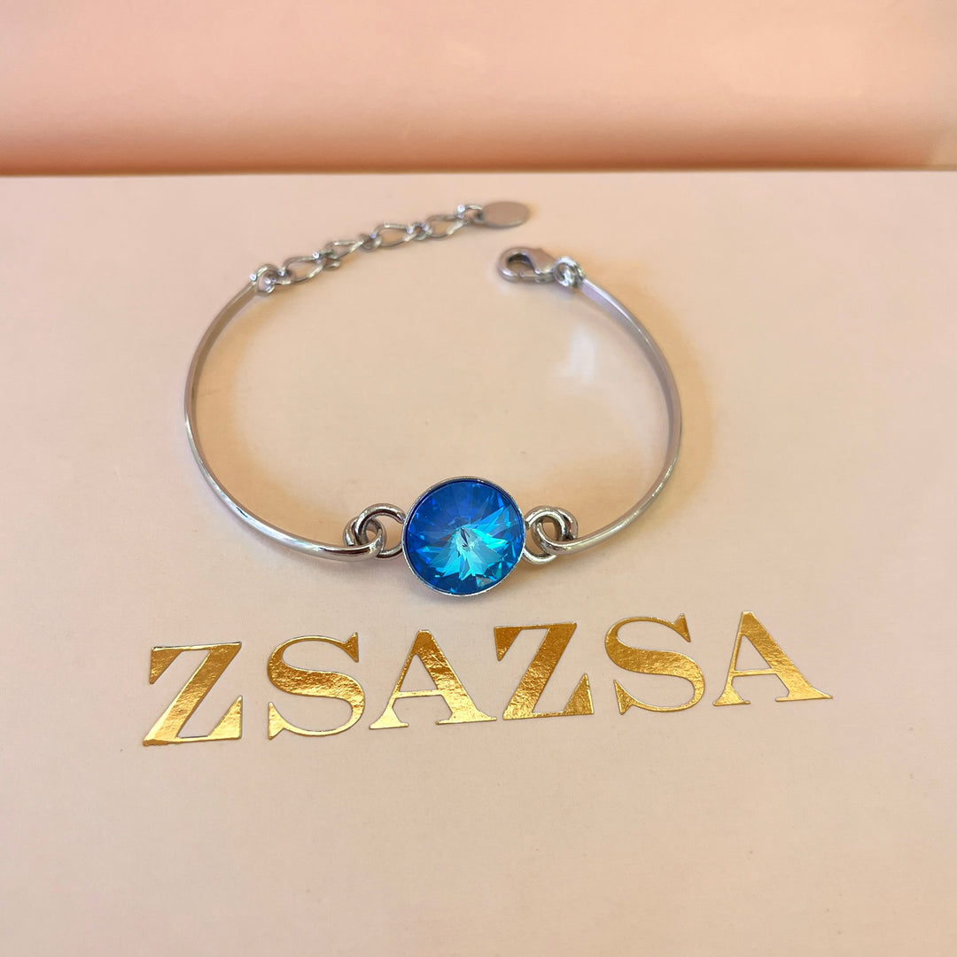 Intense light blue Swarovski crystals pendant, bracelet & ring