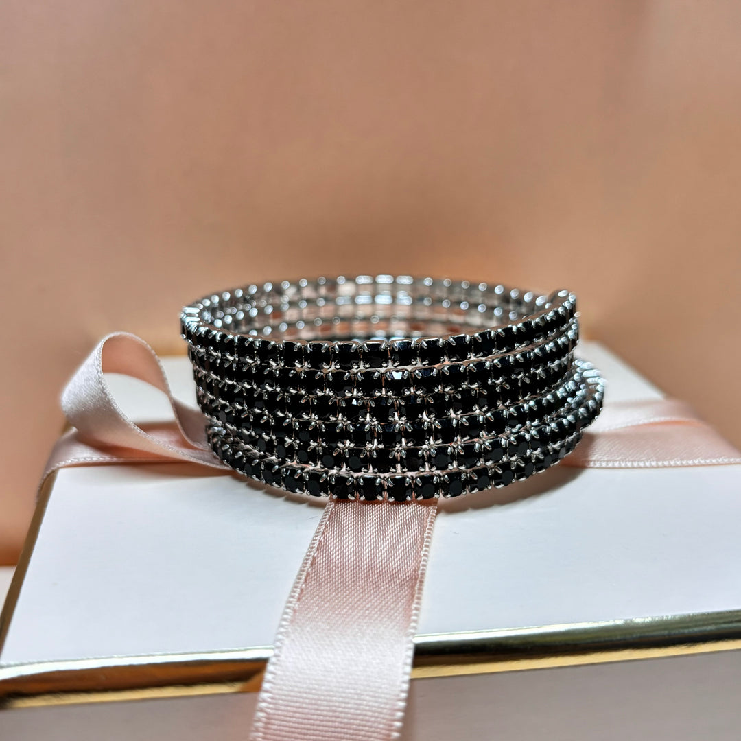 6 rows black silver bangle