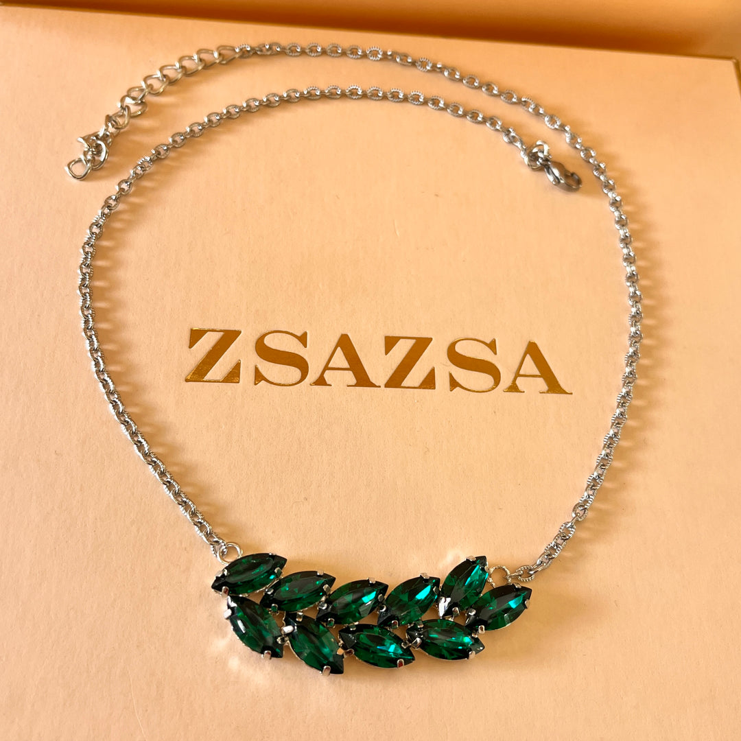 Dark green marquise preciosa crystals set