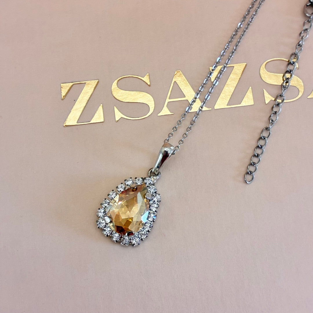 Teardrop Champagne Preciosa crystals silver set