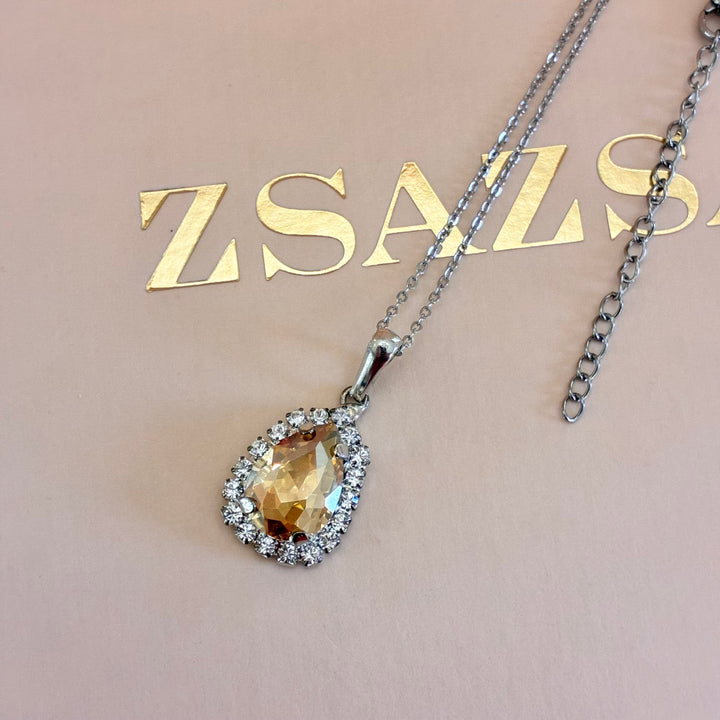 Teardrop Champagne Preciosa crystals silver set