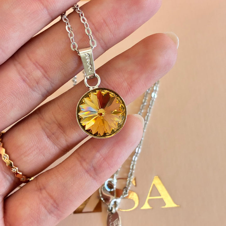 Bronze Swarovski crystals round silver set