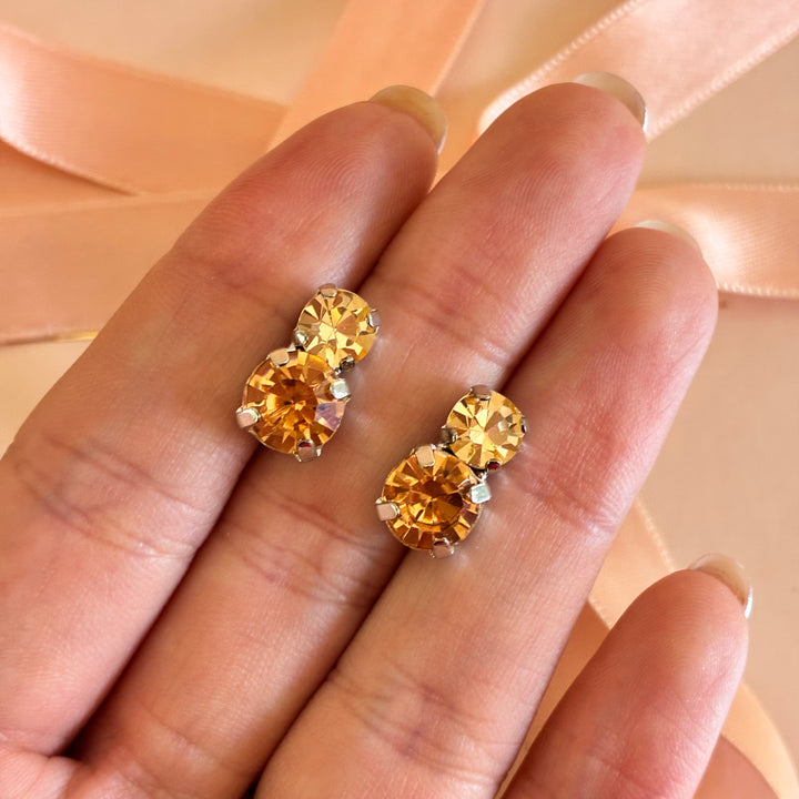 Peach Swarovski crystals silver earrings