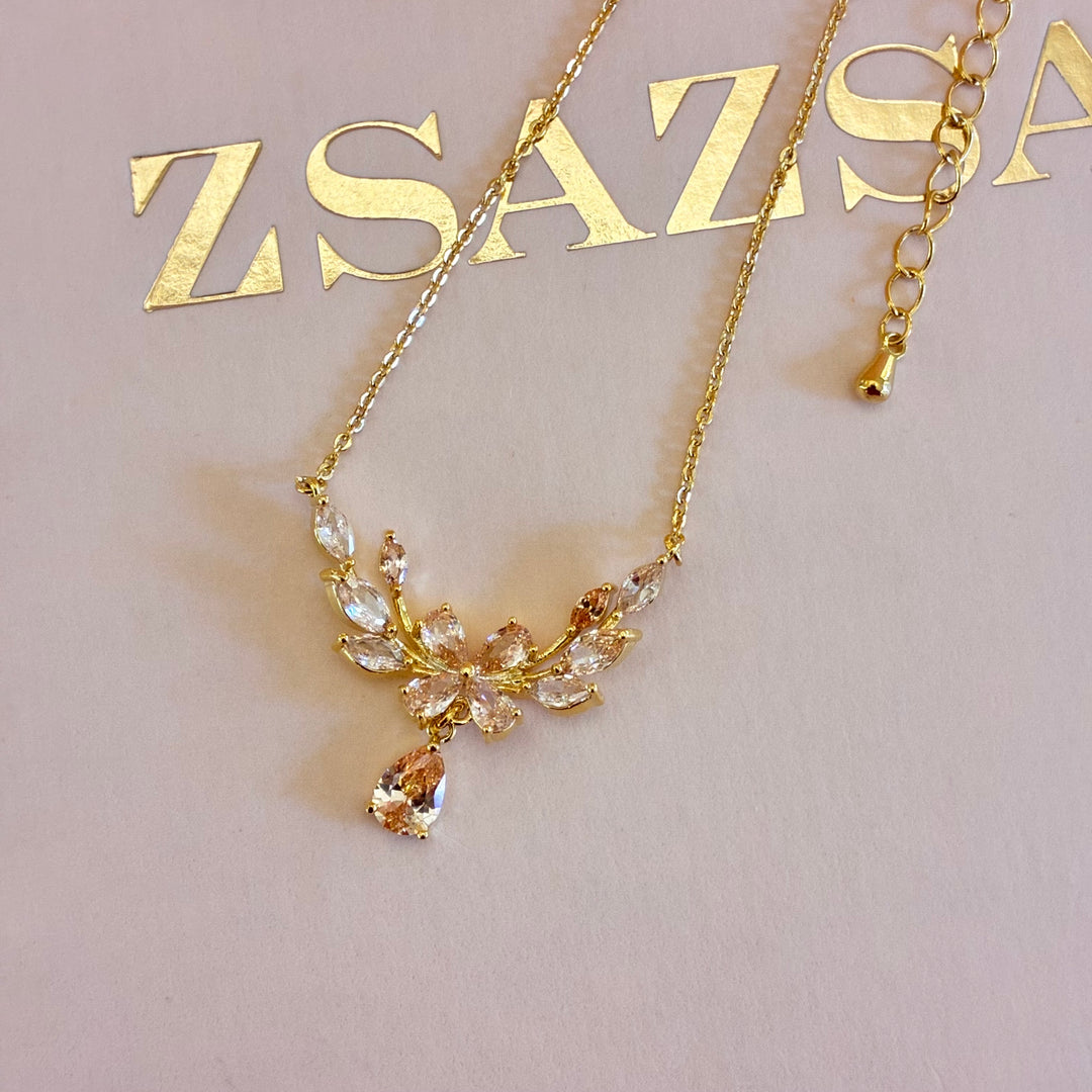 Flower marquise peach zircone set