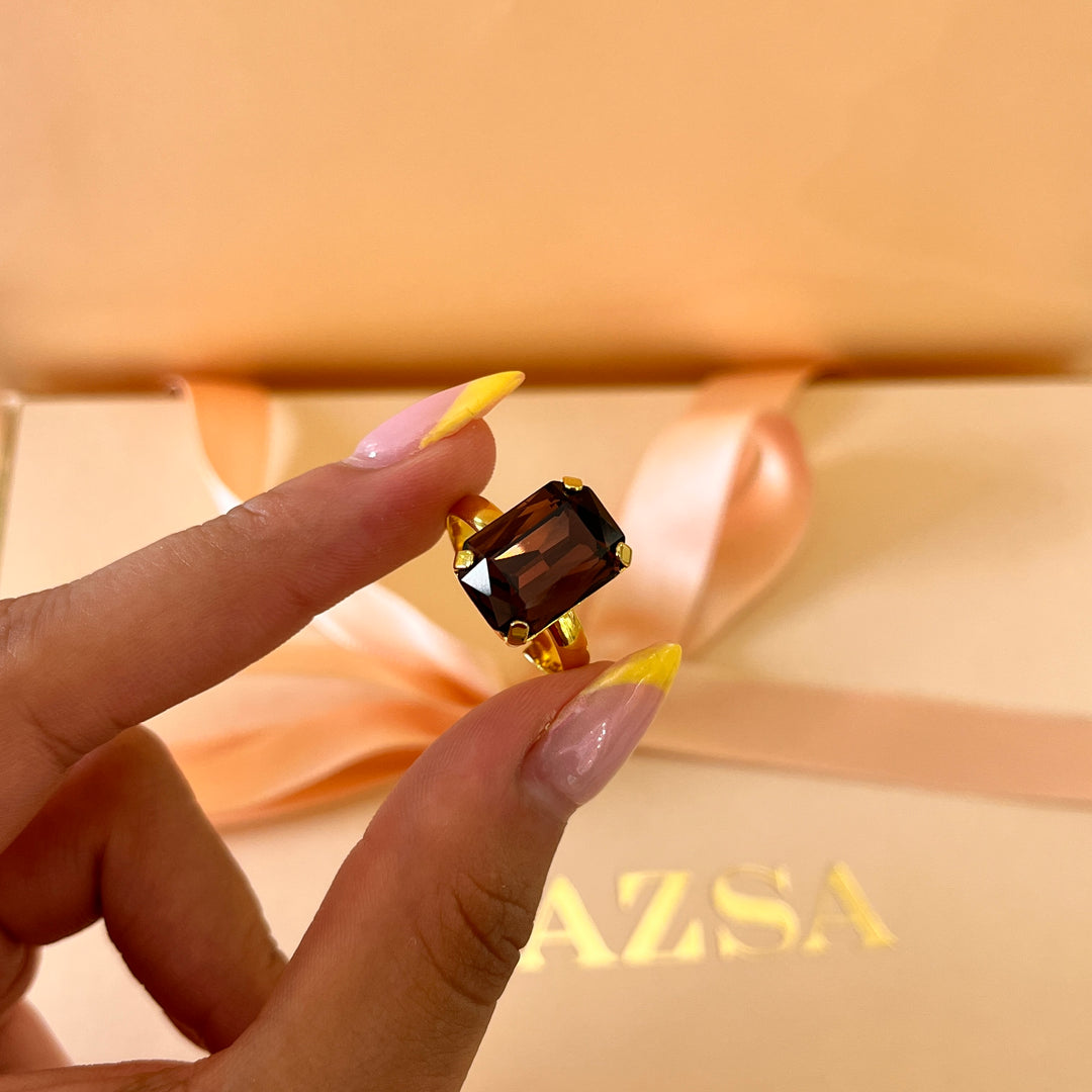 Purple rectangular preciosa crystals studs and ring