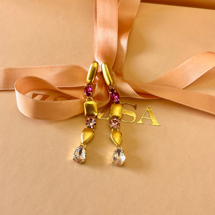 Shades of pink Swarovski crystals earrings and bracelet