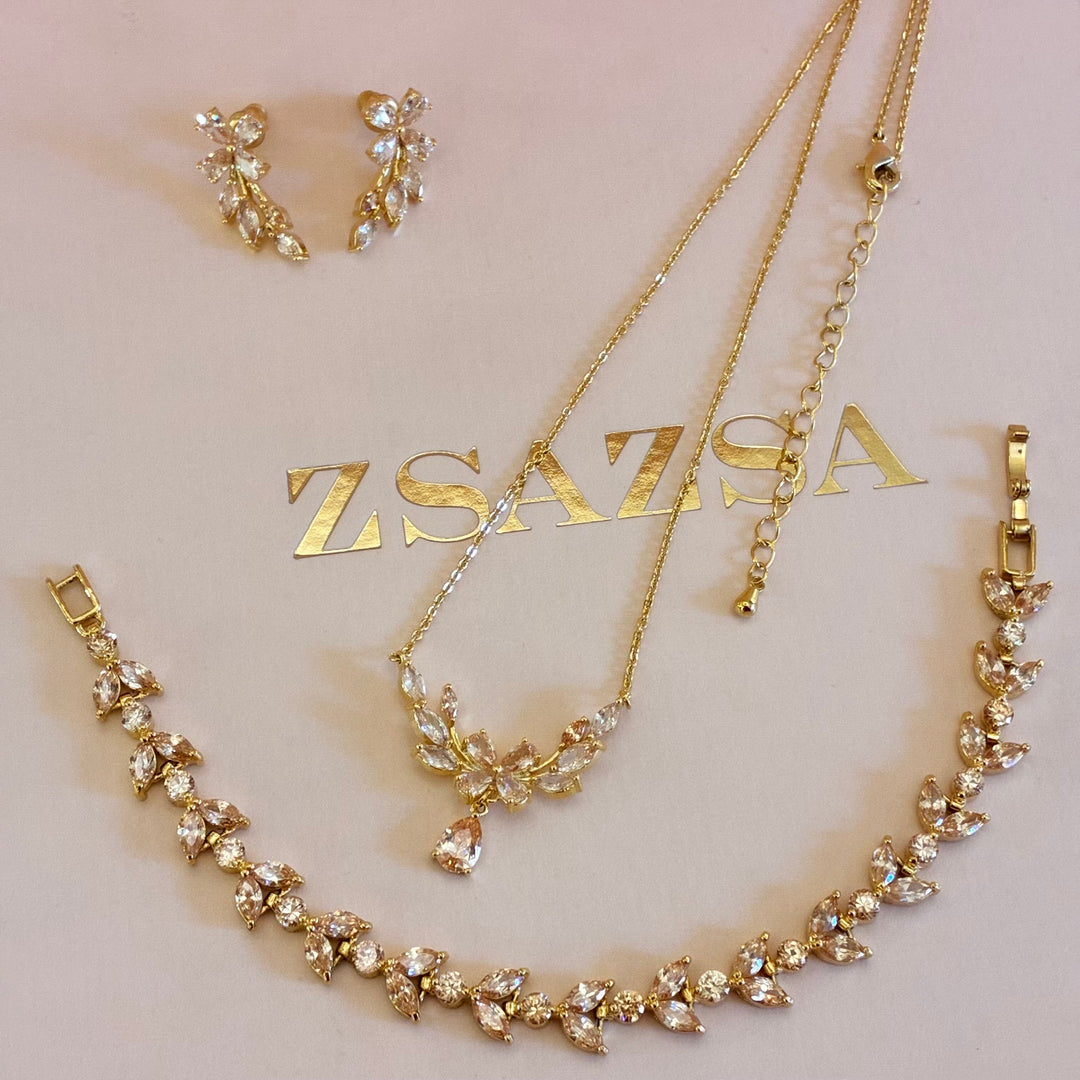 Flower marquise peach zircone set