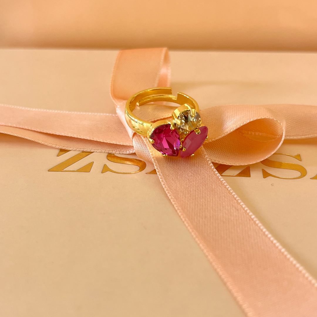 Shade of fuchsia Swarovski crystals ring