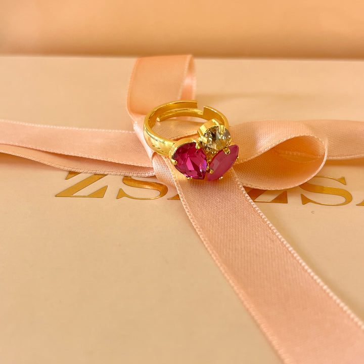Shade of fuchsia Swarovski crystals ring