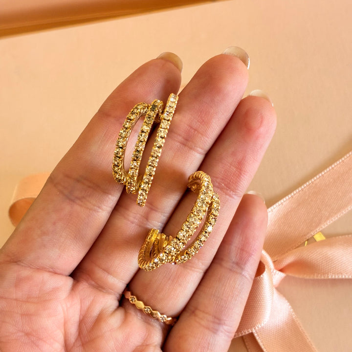 Peach Swarovski crystals gold plated half hoop