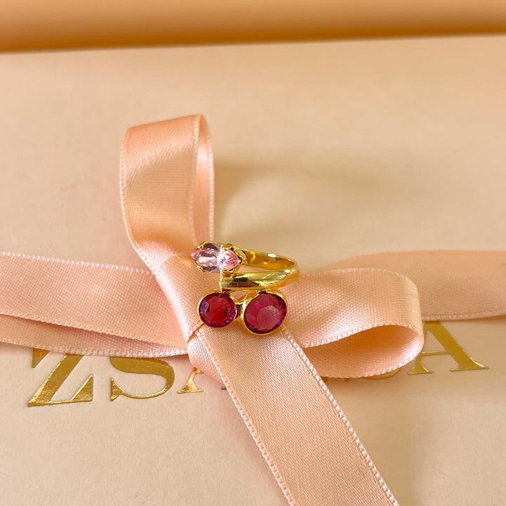 Fuchsia and pink Swarovski crystals open ring