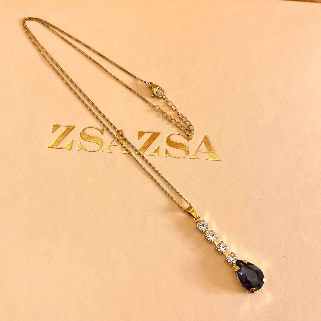 Dark purple teardrop Preciosa crystals set