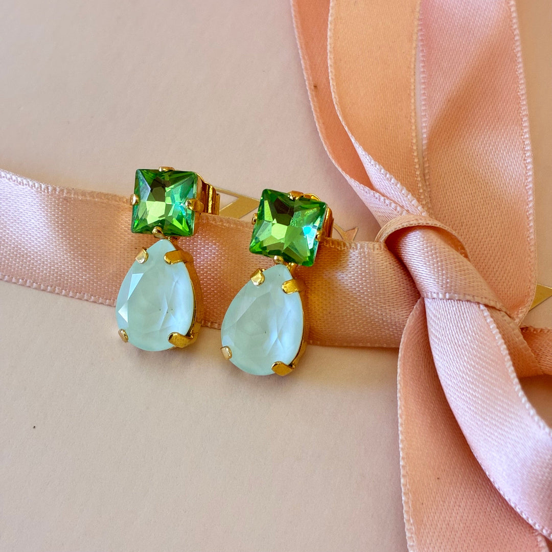 Mint with green Swarovski crystals earrings