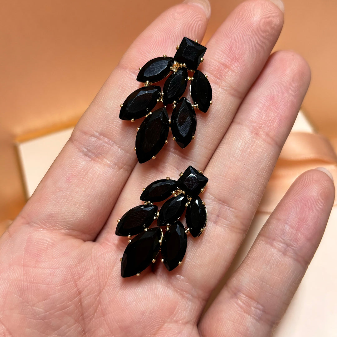 Marquise black rhinestone gold earrings