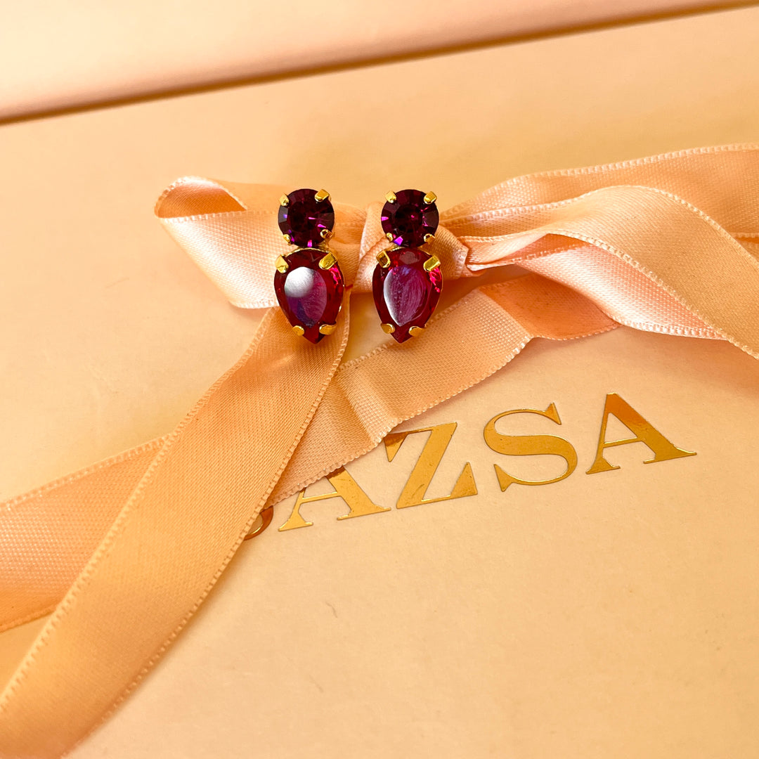 Magenta and red Preciosa Crystals studs earrings