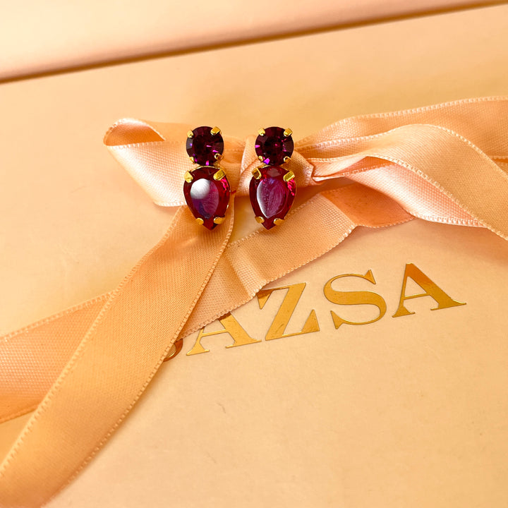 Magenta and red Preciosa Crystals studs earrings